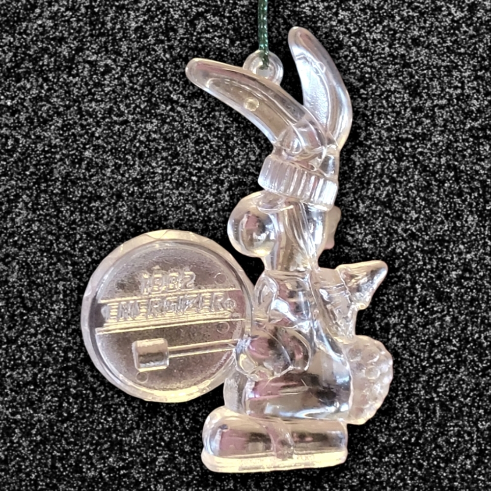 Vtg 1992 Energizer Bunny Transparent Heavy Plastic Christmas Ornament